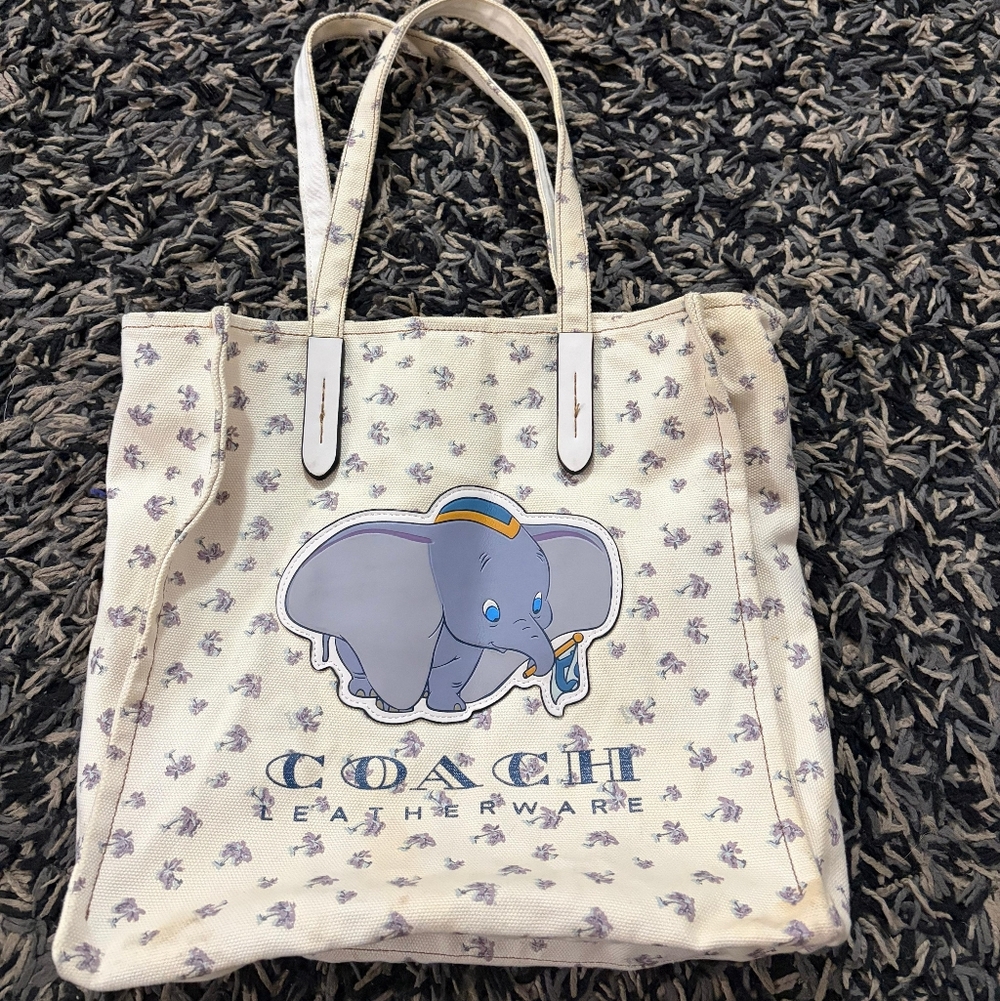 Disney x Coach Dumbo Floral Canvas Tote Bag 69250 Chalk Ivory Elephant Rose
